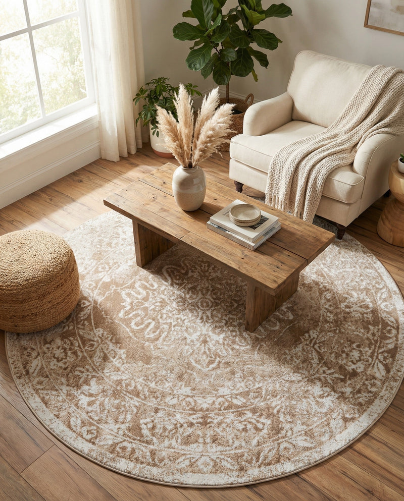 Cambridge Classics Collection Area Rug -  Magdalene (Beige) Round Beige  lifestyle 56