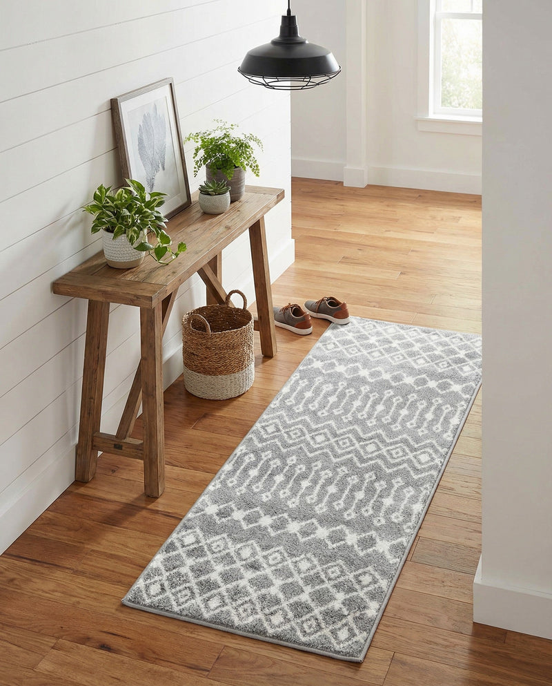 Mediterranean Lattice Collection Area Rug - Santorini (Gray) Runner Gray  lifestyle 42