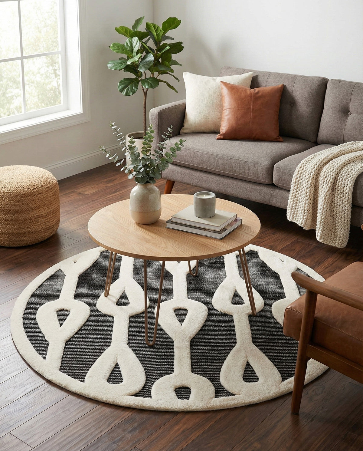 Monochrome Collection Area Rug -  Marble Round Gray  lifestyle 87