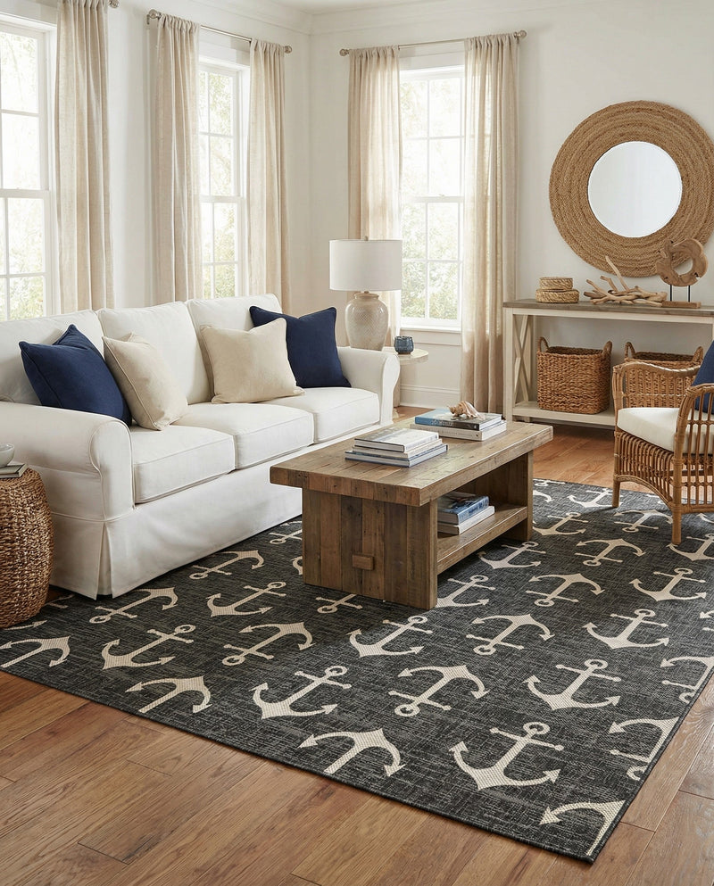 Seaside Haven Rugs Collection Area Rug - Sapphire (Charcoal) Rectangle Charcoal  lifestyle 3