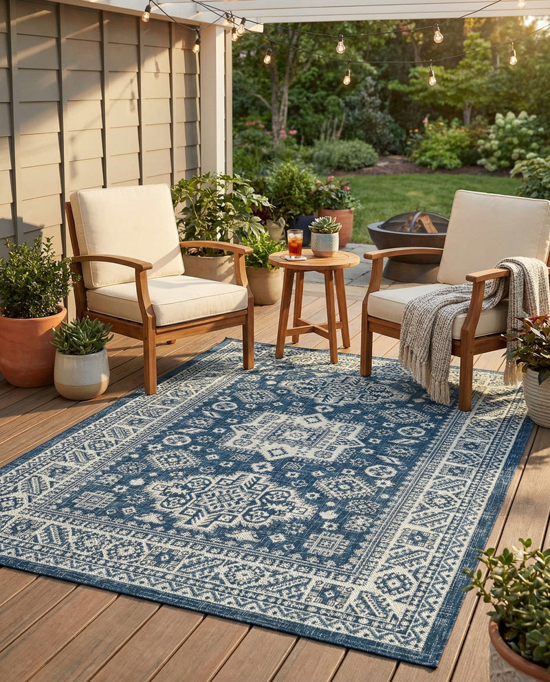 Tribal Terrace Treasures Collection Area Rug -  Incan Isle (Blue) Rectangle Blue  lifestyle 18