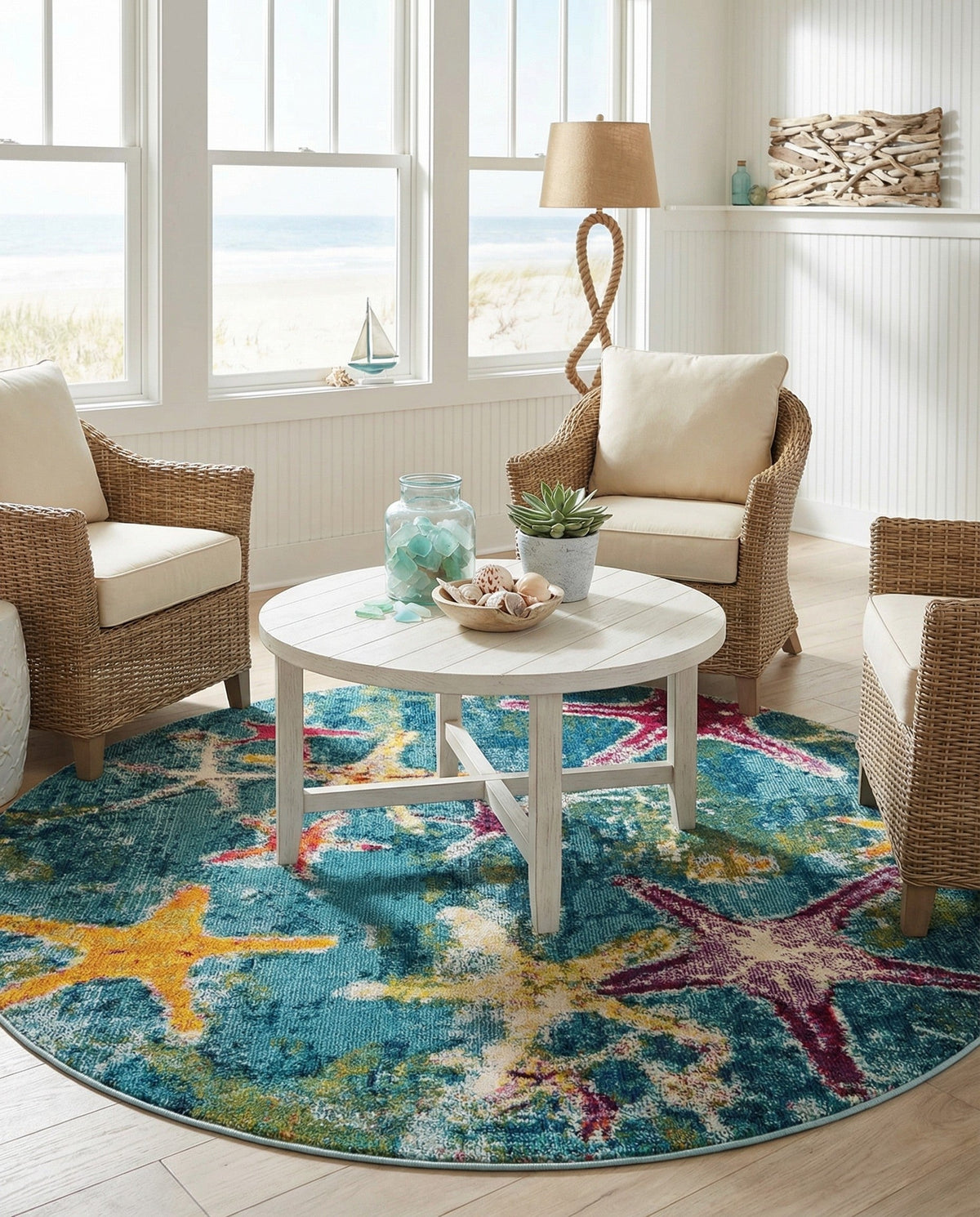 Sorrento Shores Collection Area Rug - Positano Round Navy Blue  lifestyle 88