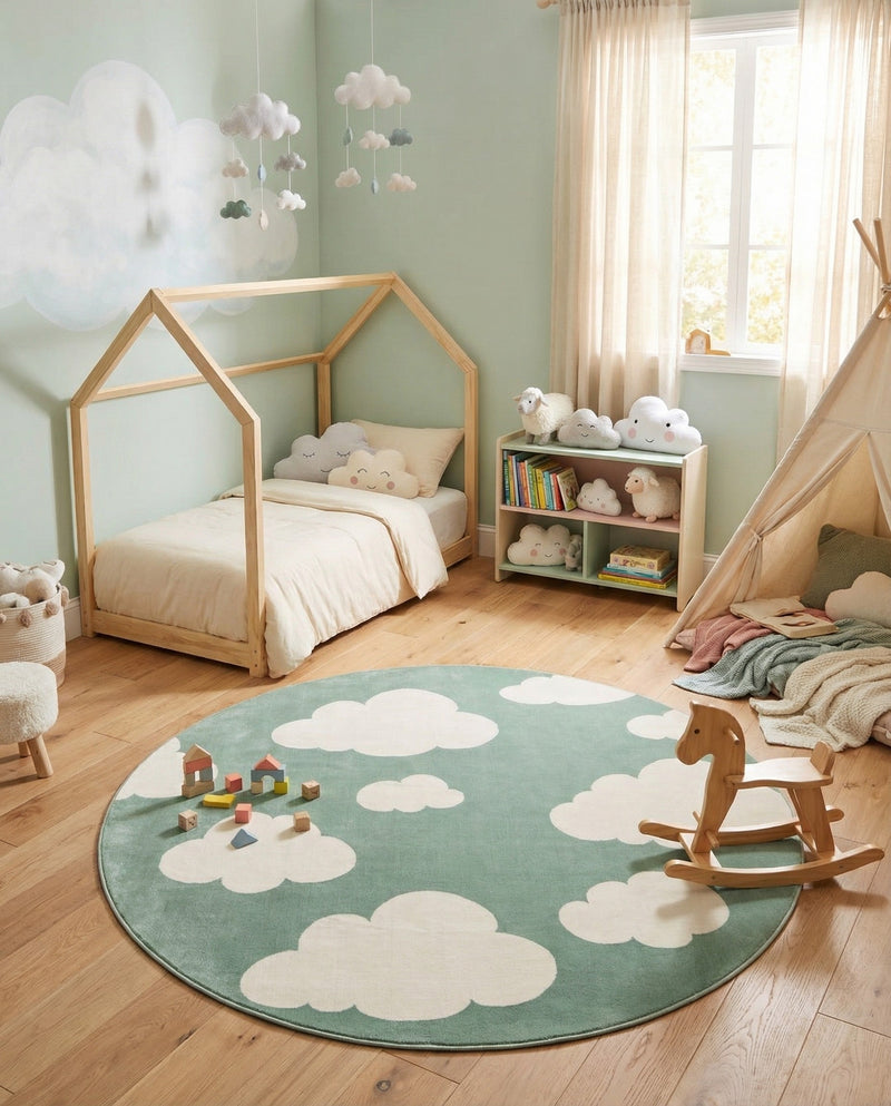 Wonder Tykes Collection Area Rug -  Dreamview Round Soft Green  lifestyle 71