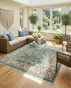 Persian Elegance Collection Area Rug -  Kerman (Blue) Square Blue  lifestyle 53