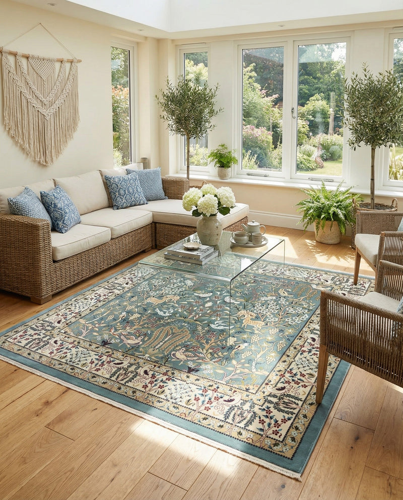 Persian Elegance Collection Area Rug -  Kerman (Blue) Square Blue  lifestyle 53