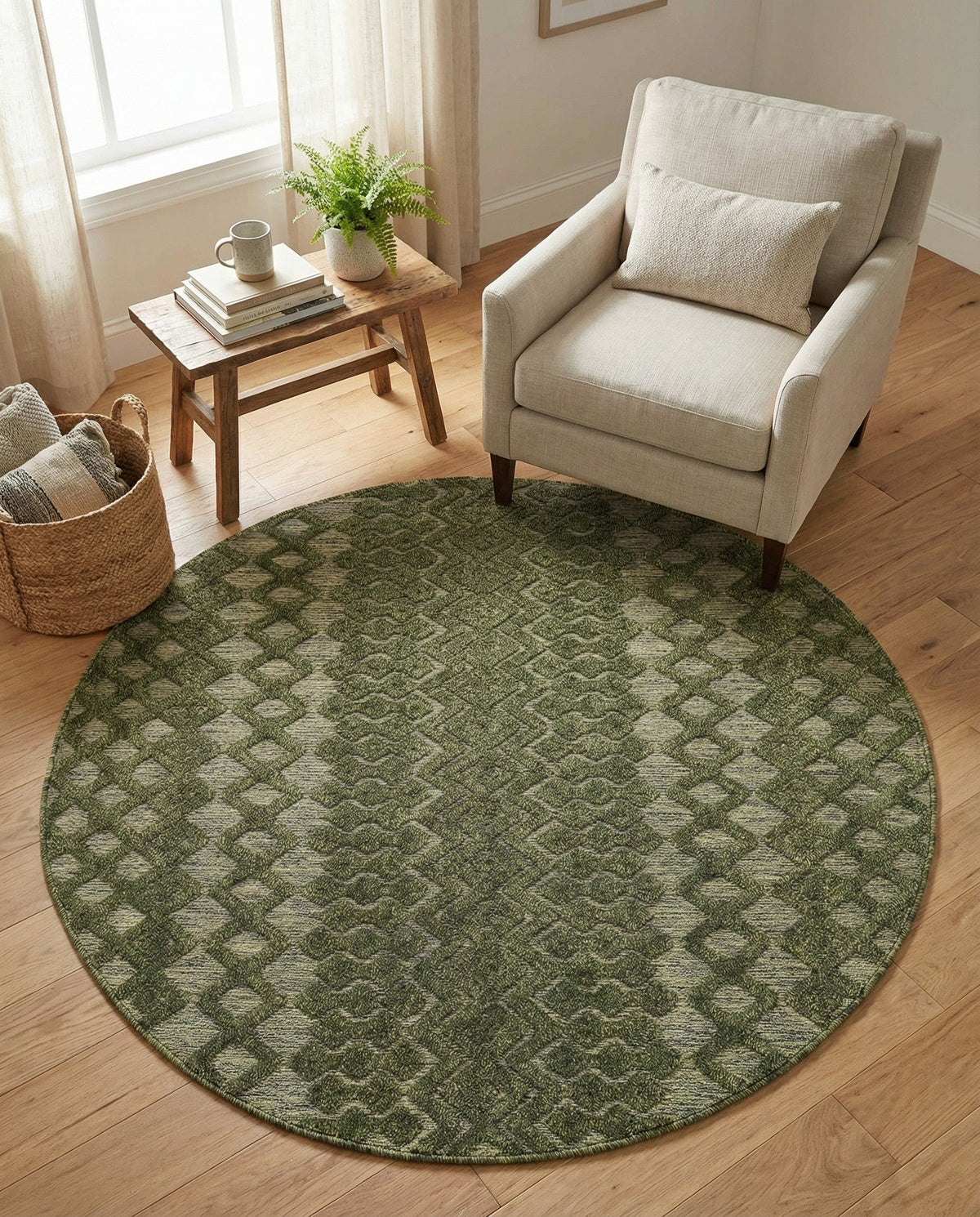 Garden Lattice Charm Collection Area Rug -  Pergola (Green) Round Green  lifestyle 35