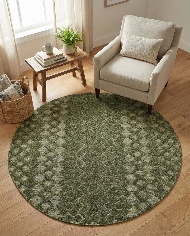 Garden Lattice Charm Collection Area Rug -  Pergola (Green) Round Green  lifestyle 35