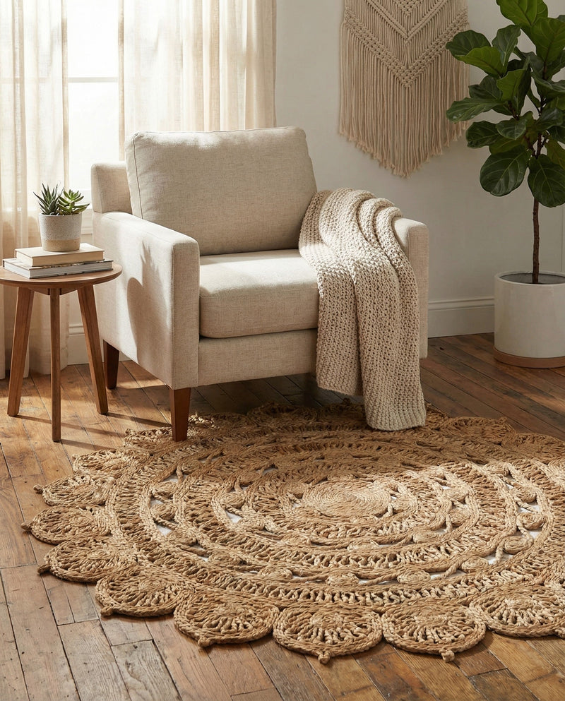 Woven Seaside Jute Collection Area Rug - Coastalhaven (Natural) Round Natural  lifestyle 6