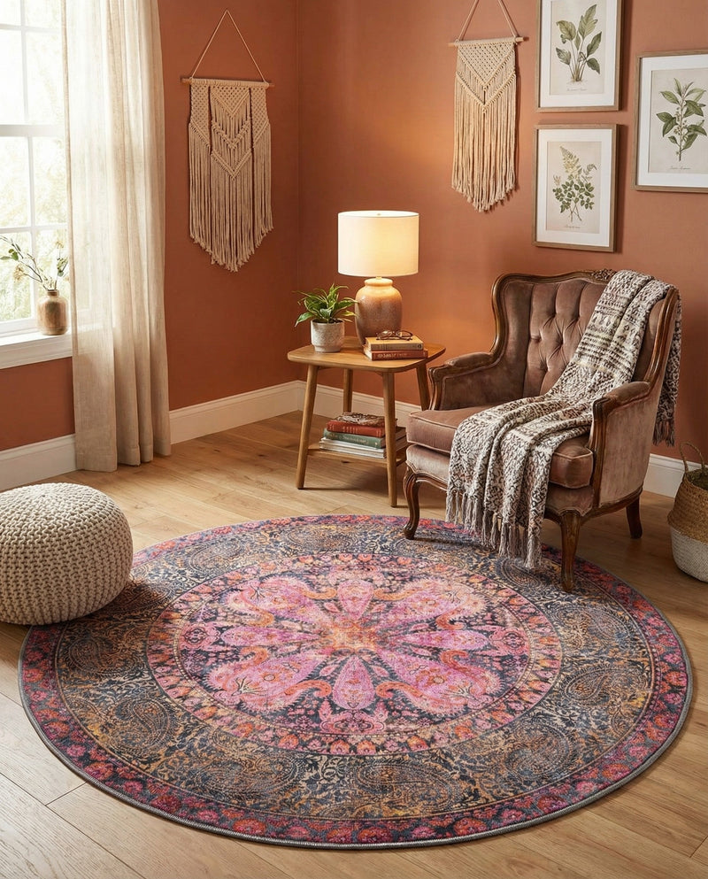 Maranta Collection Area Rug - Paramaribo Round Pink  lifestyle 35