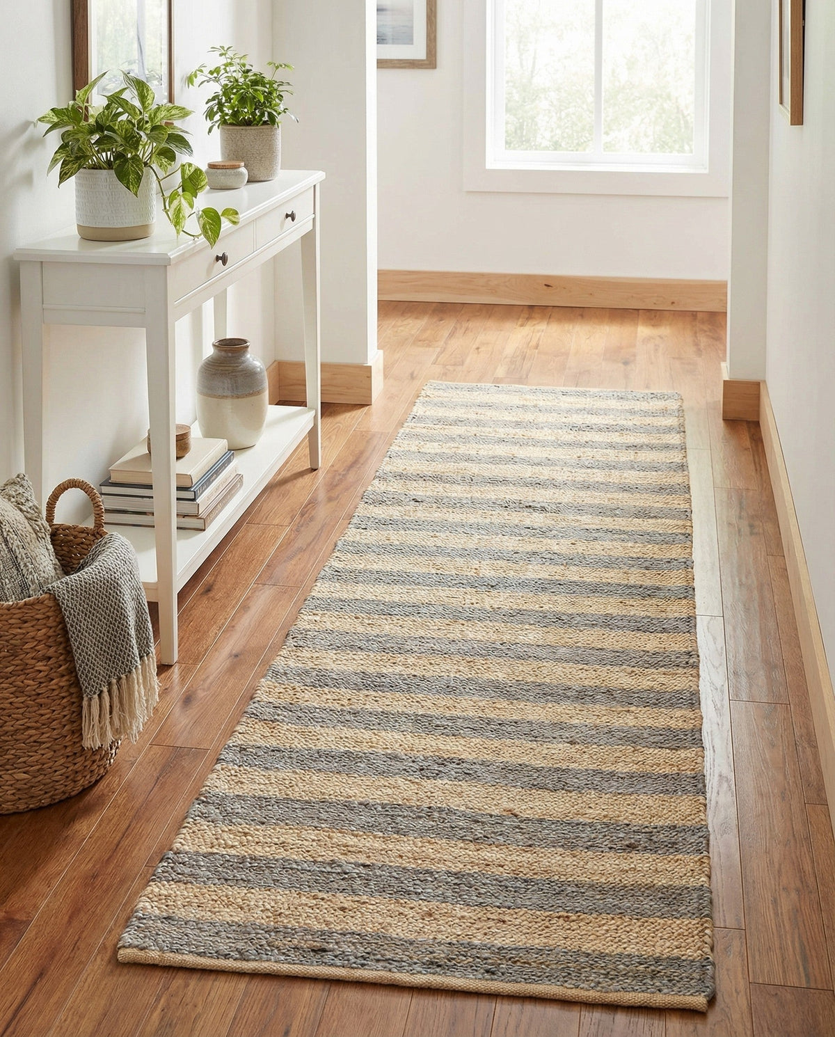 Woven Seaside Jute Collection Area Rug - Nantucket Runner Gray Ivory  lifestyle 145