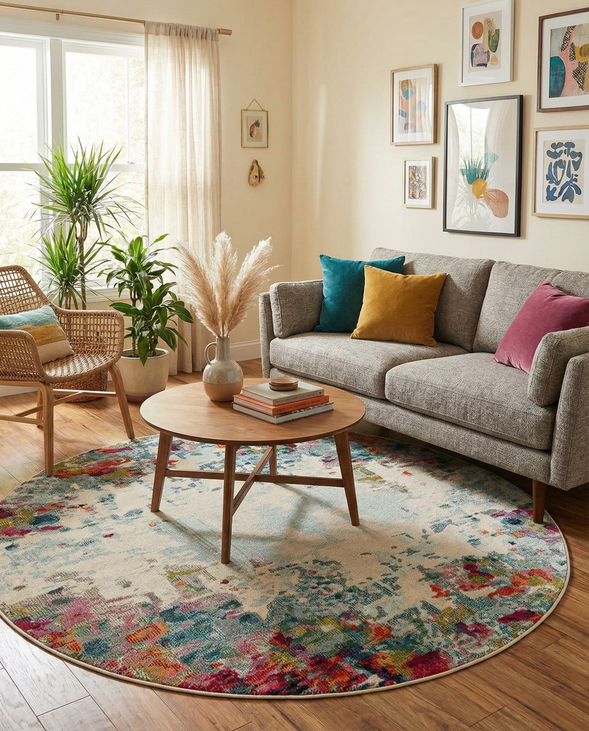Chromatic Oasis Collection Area Rug -  Blush Round Multi  lifestyle 89