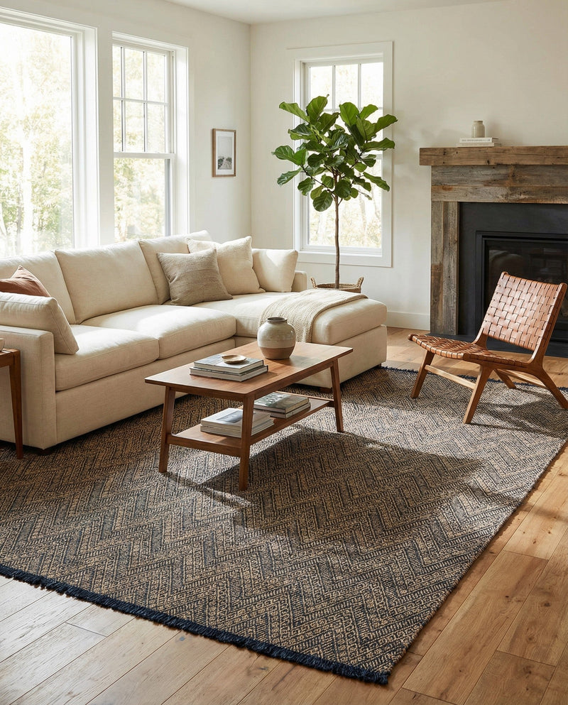 Woven Seaside Jute Collection Area Rug - Oia Rectangle Navy Blue and White  lifestyle 9