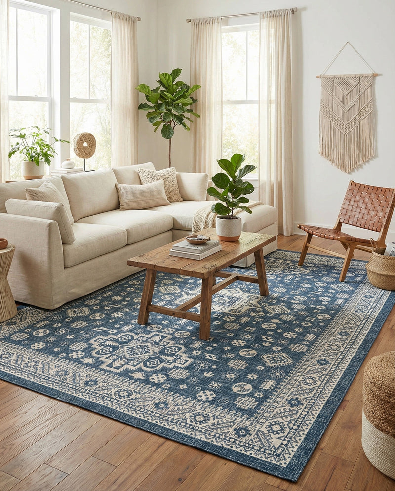 Tribal Terrace Treasures Collection Area Rug -  Incan Isle (Blue) Rectangle Blue  lifestyle 3