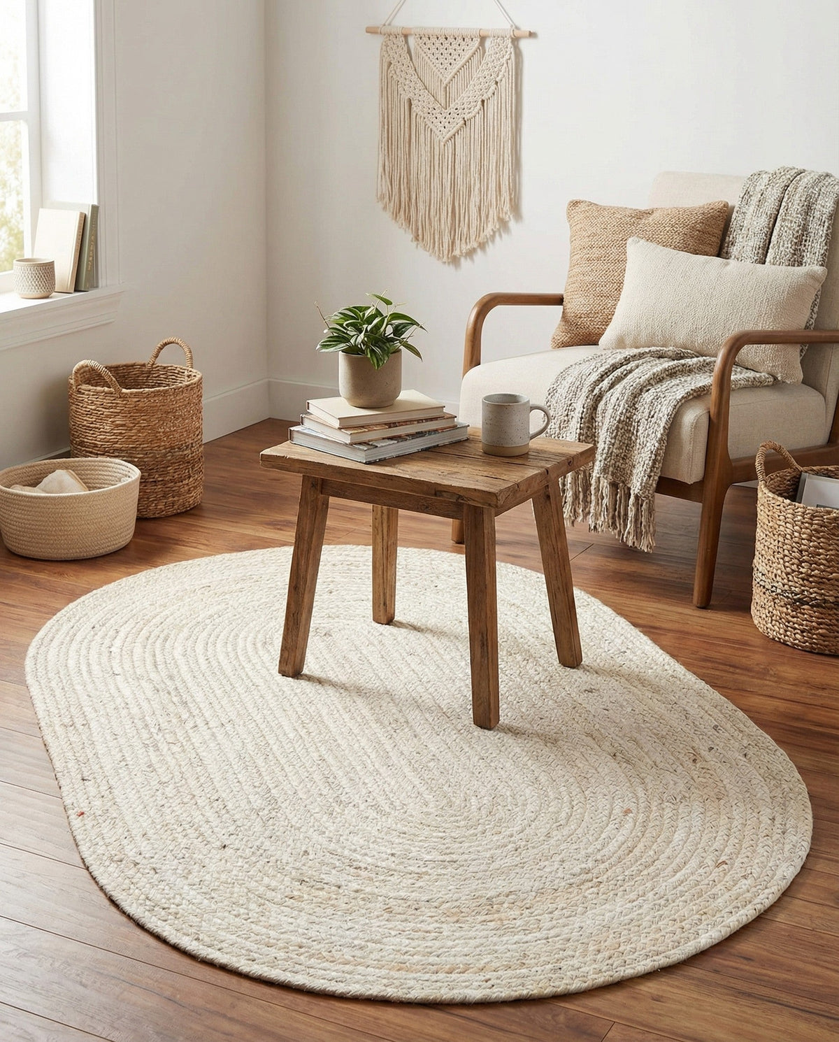 Woven Seaside Jute Collection Area Rug - Savannah (White) Oval White  lifestyle 86