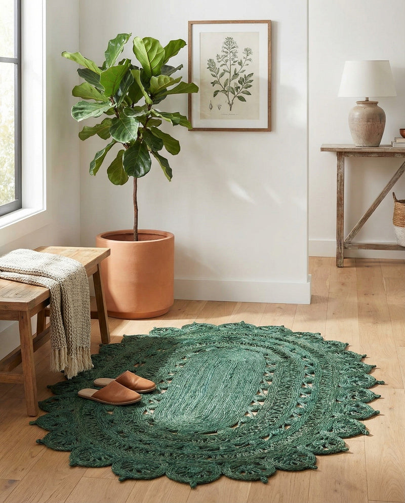 Woven Seaside Jute Collection Area Rug - Coastalhaven (Hunter Green) Oval Hunter Green  lifestyle 26