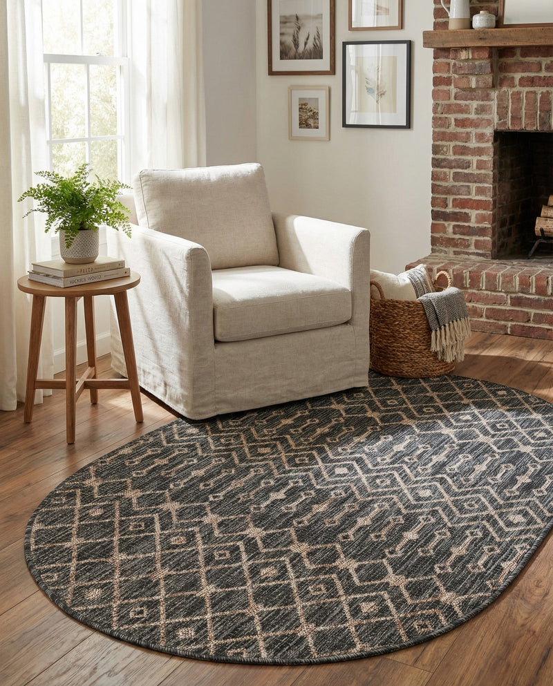 Savannah Pergola Collection Area Rug -  Pergola (Charcoal Gray) Oval Charcoal Gray  lifestyle 84