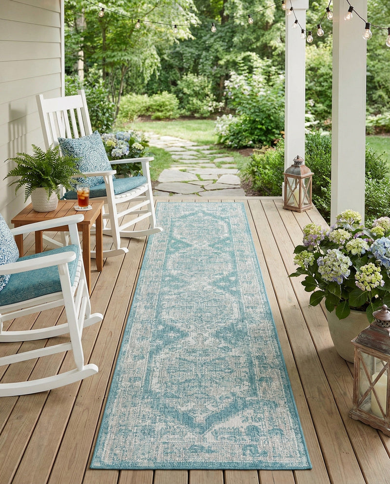 Patio Heritage Collection Area Rug -  Augusta (Aqua) Runner Aqua  lifestyle 76