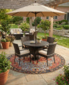 Patio Heritage Collection Area Rug -  Garden Round Rust Red and Blue  lifestyle 70