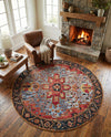 Patio Heritage Collection Area Rug -  Garden Round Rust Red and Blue  lifestyle 72