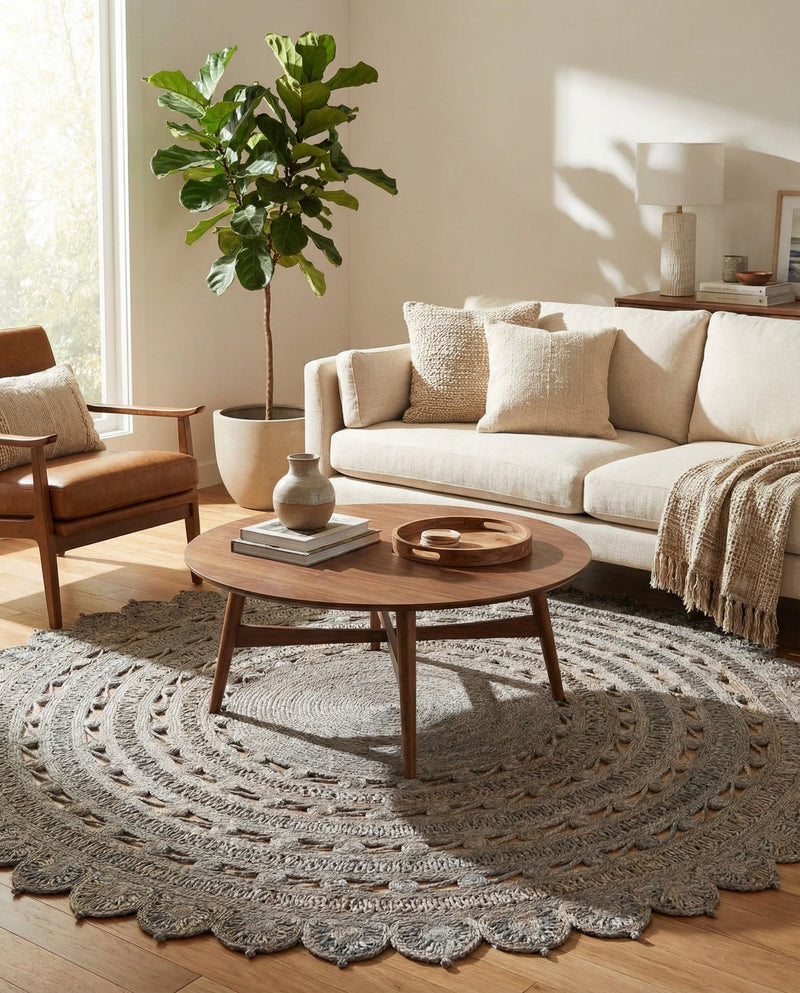 Woven Seaside Jute Collection Area Rug - Coastalhaven (Gray) Round Gray  lifestyle 35