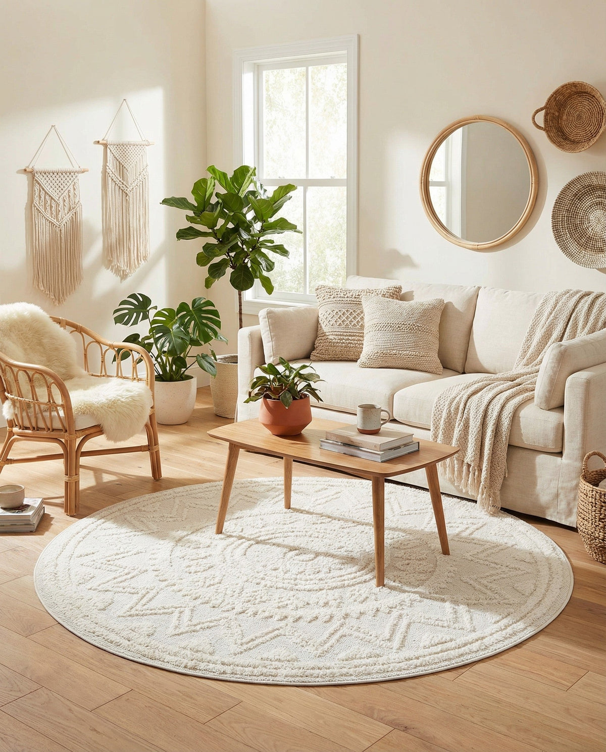 Sahara Chic Collection Area Rug -  Tangier Round Ivory  lifestyle 199