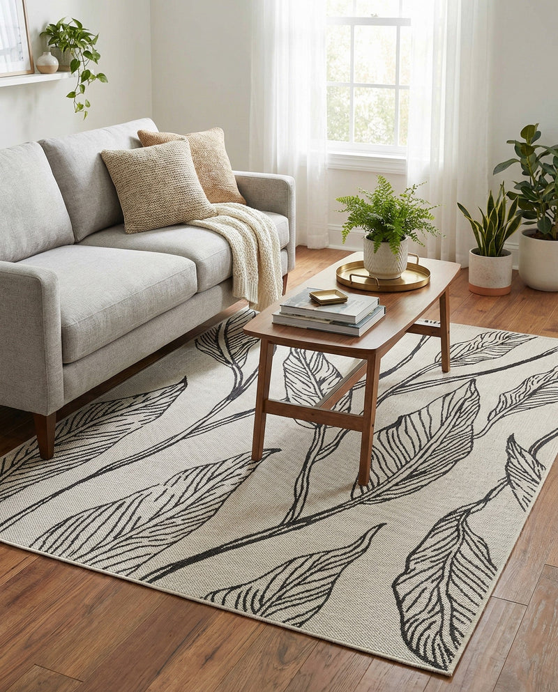 Seaside Blooms Collection Area Rug -  Evergreen (Charcoal Ivory) Rectangle Charcoal Ivory  lifestyle 9