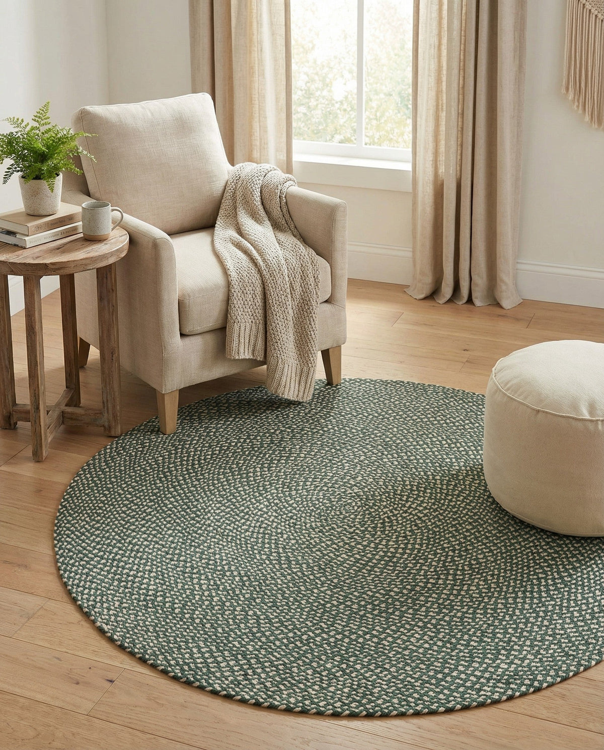 Highland Woven Jute Collection Area Rug - Glenmore (Green) Round Green  lifestyle 23