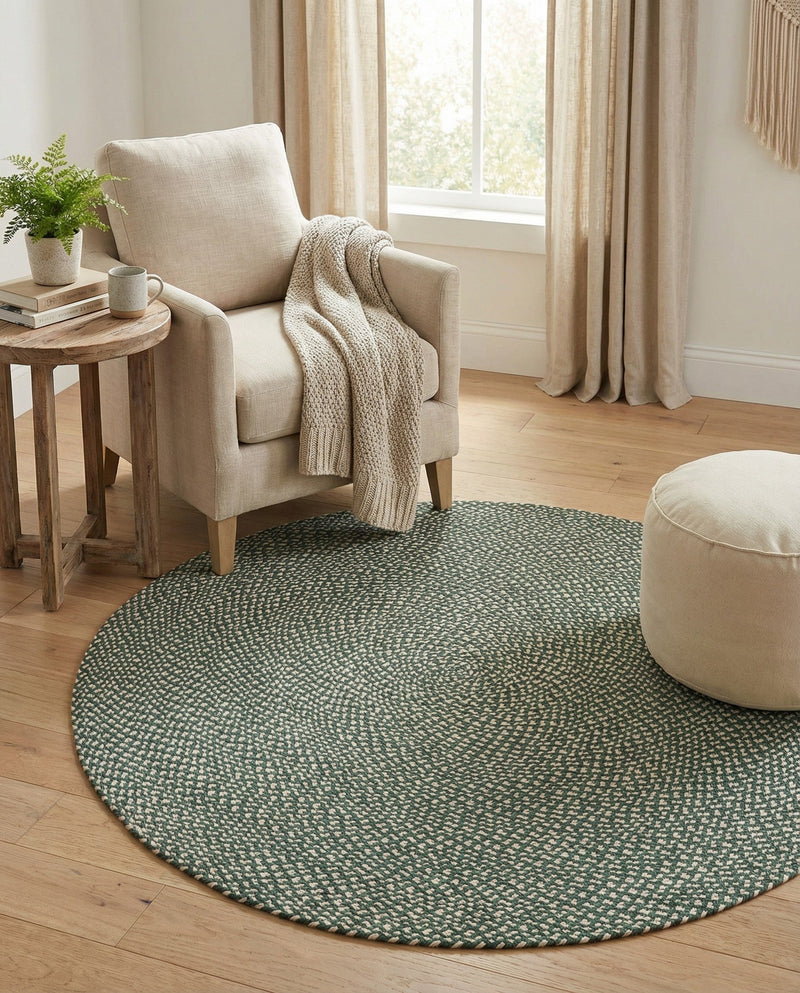 Highland Woven Jute Collection Area Rug - Glenmore (Green) Round Green  lifestyle 23