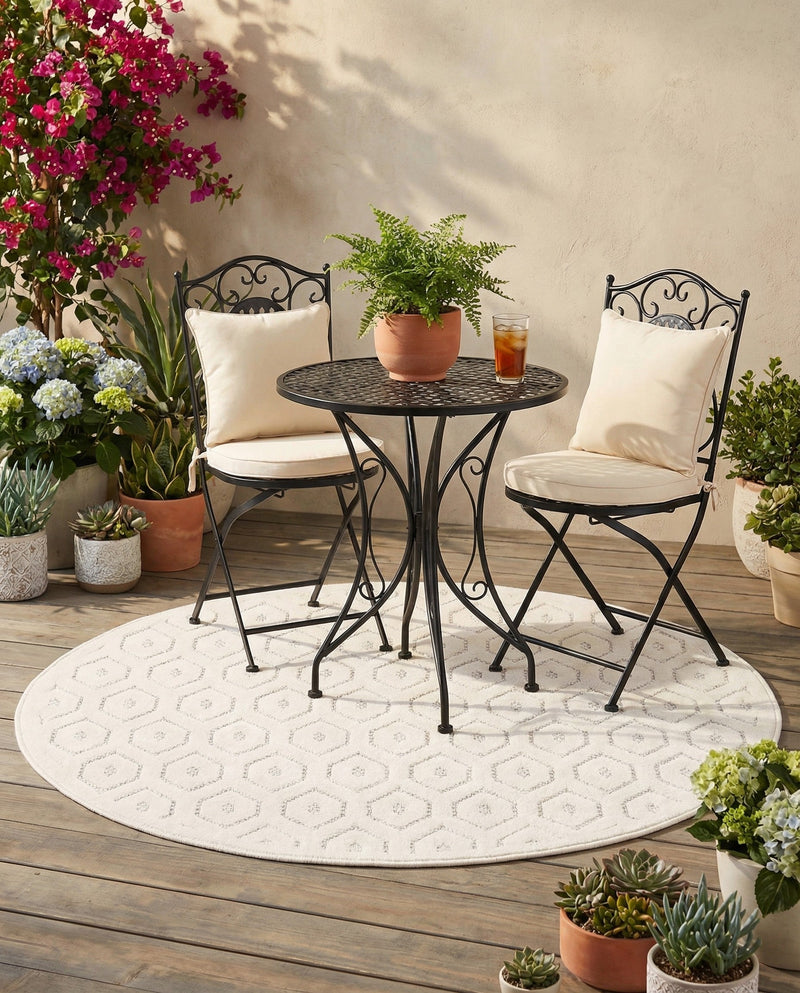 Garden Lattice Charm Collection Area Rug - Arbor (Ivory) Round Ivory  lifestyle 46