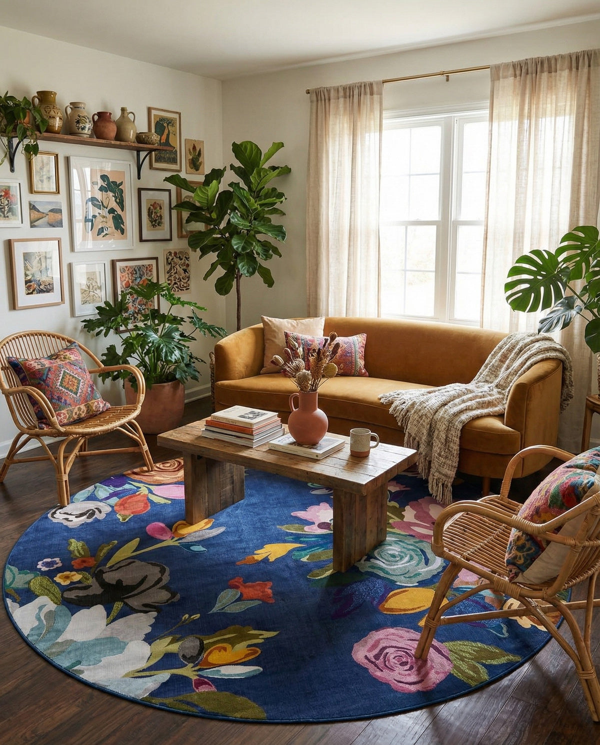 Meadow Breeze Collection Area Rug - Wildflower Round Blue  lifestyle 128