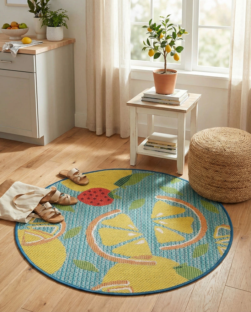 Coastal Terrace Collection Area Rug -  Cove Round Blue  lifestyle 61