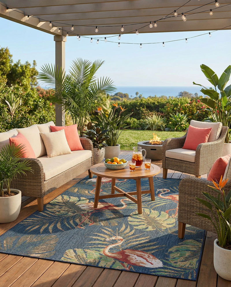 Coastal Terrace Collection Area Rug - Seabreeze Rectangle Navy Blue  lifestyle 14