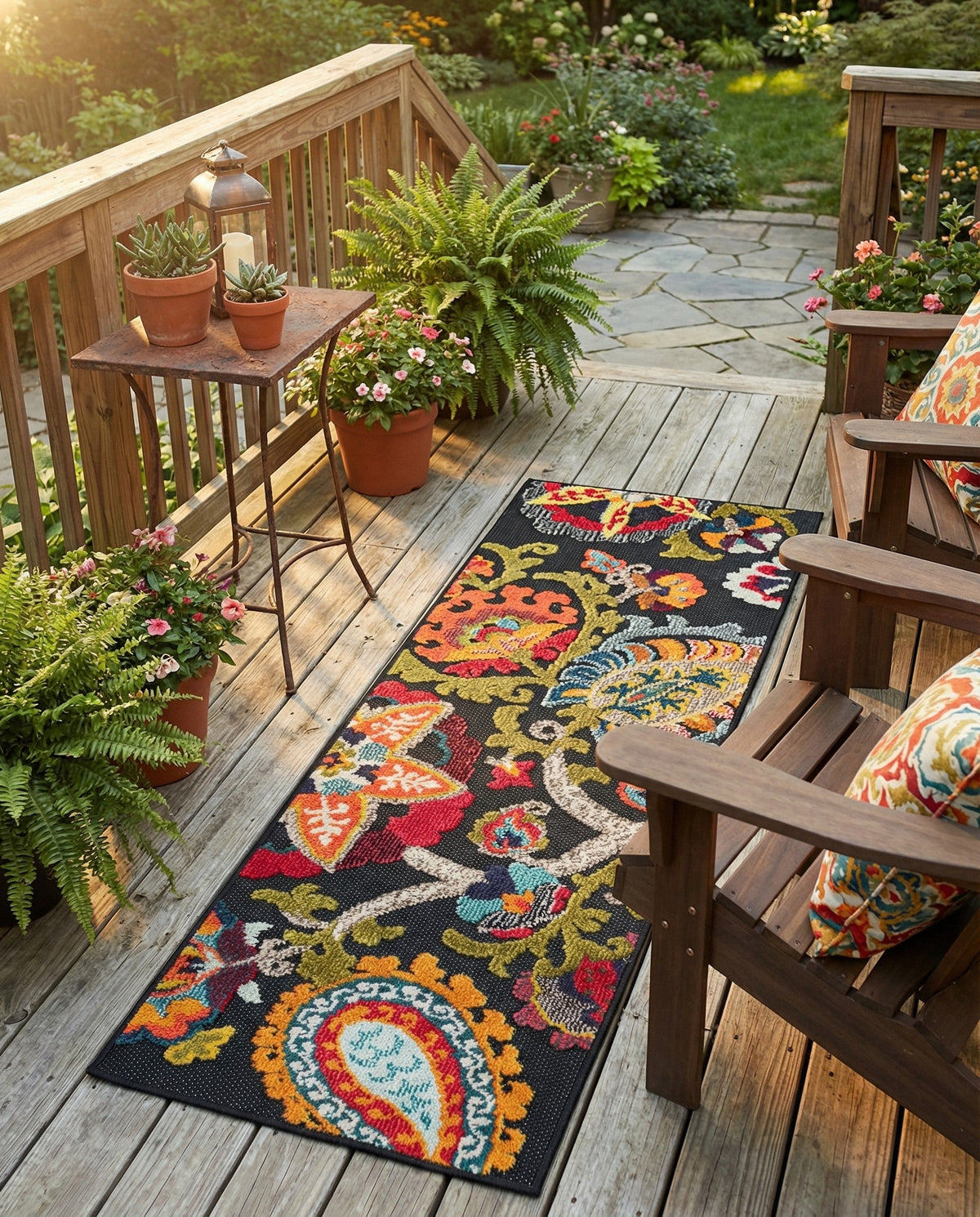Outdoor Marrakesh Collection Area Rug - Fes Runner Multi Black  lifestyle 139