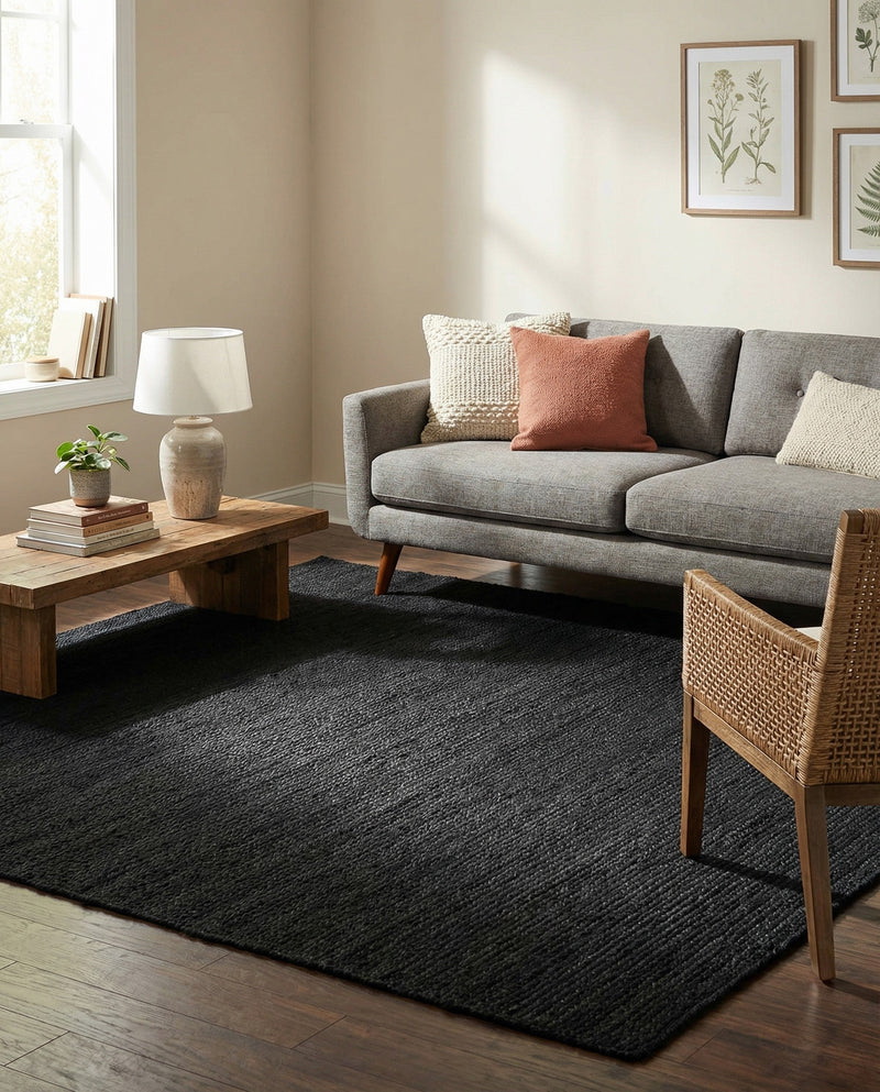 Woven Seaside Jute Collection Area Rug - Martha's Square Black  lifestyle 49