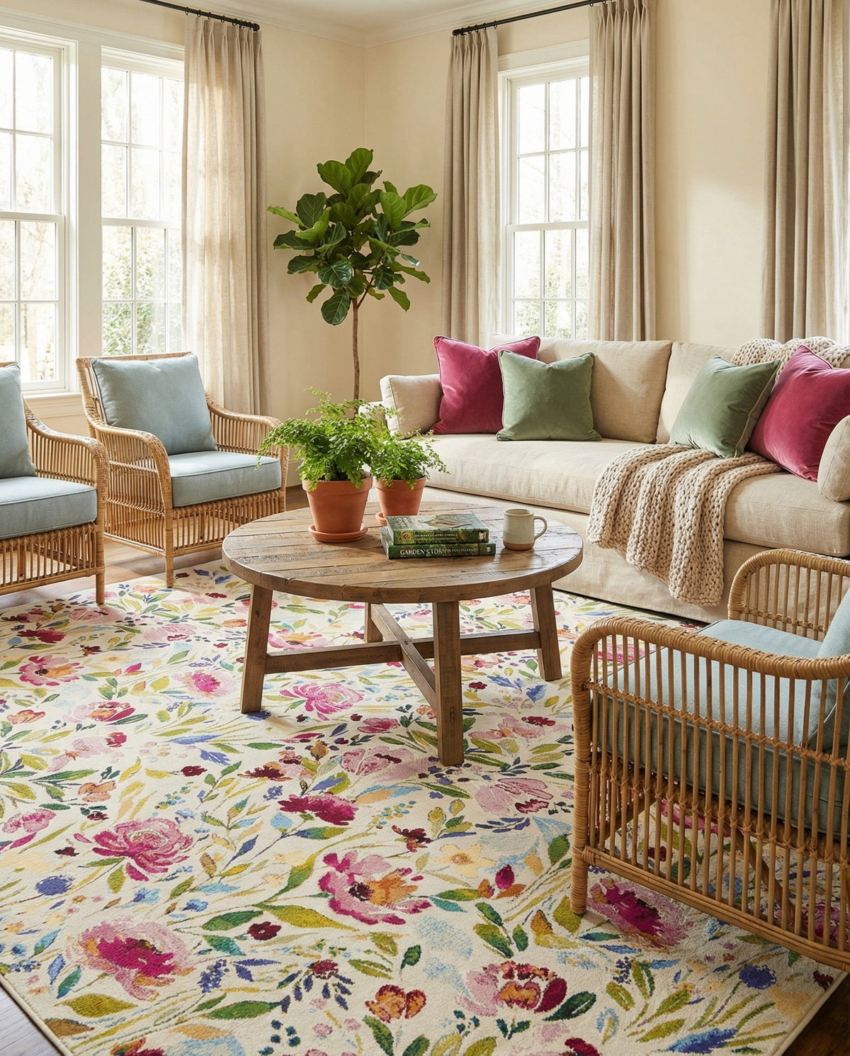 Seaside Blooms Collection Area Rug -  Meadow Square Multi  lifestyle 98