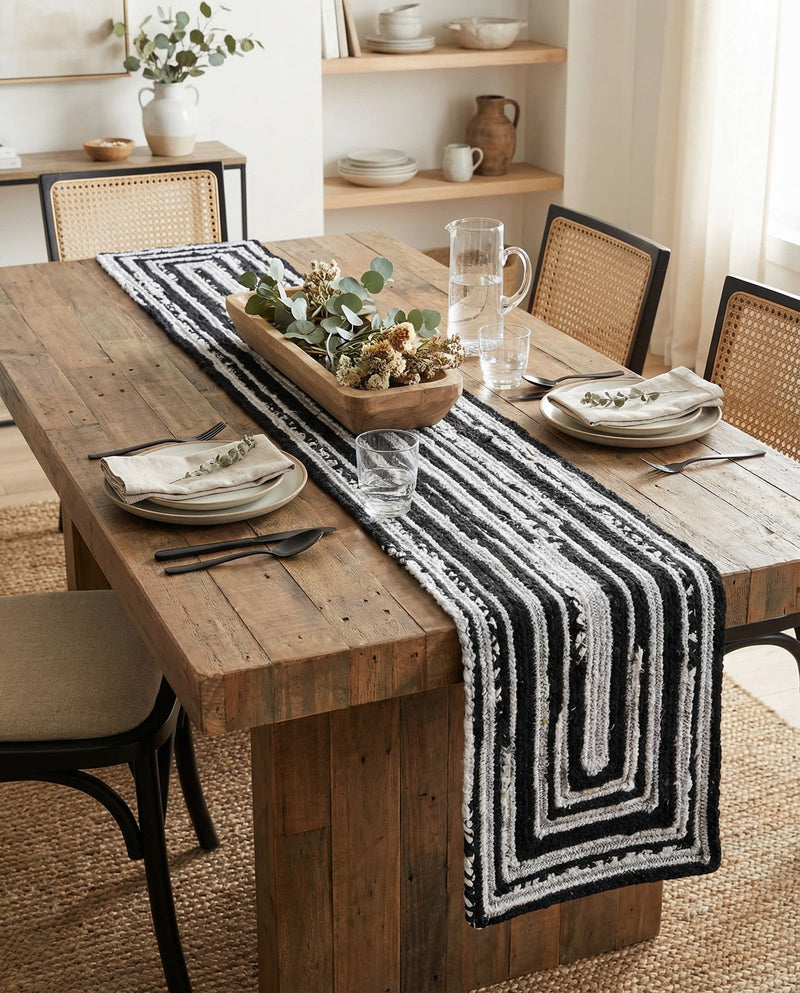 Woven Udaipur Collection Area Rug - Jaipur Table Runner Black and White  lifestyle 36