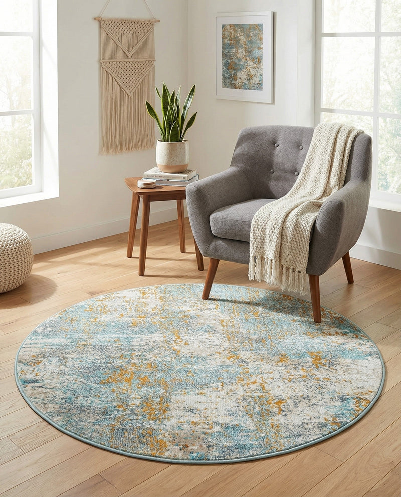 Arcadia Rugs Collection Area Rug -  Nirvana Round Cream Blue  lifestyle 60