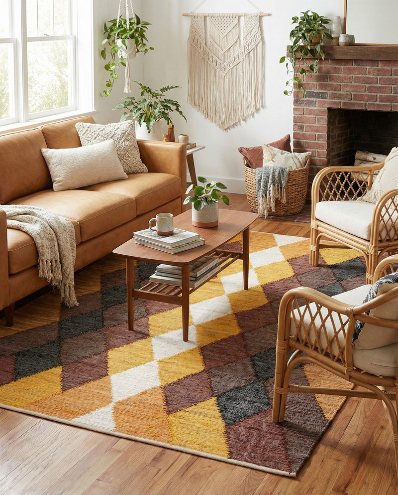 Thar Cotton Collection Area Rug -  Munnar Rectangle Brown Yellow Black  lifestyle 15