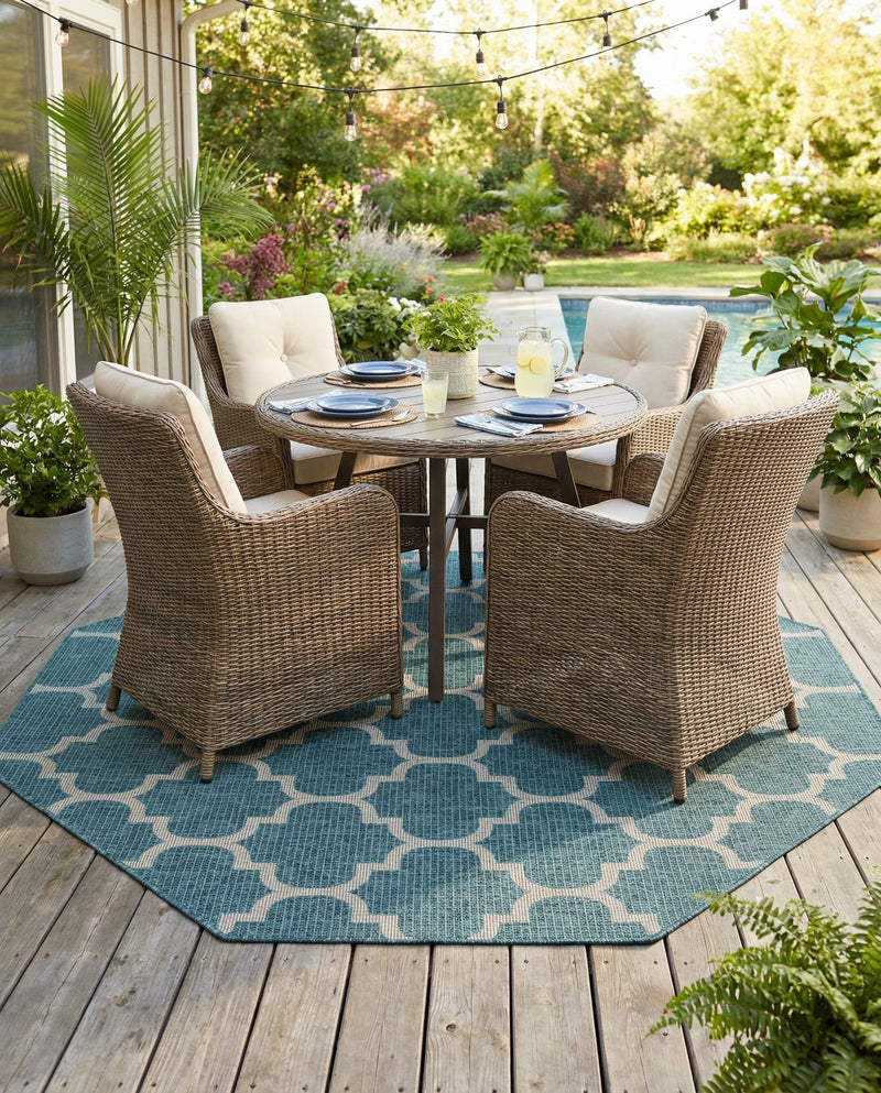 Savannah Pergola Collection Area Rug - Arbor (Teal) Octagon Teal  lifestyle 72