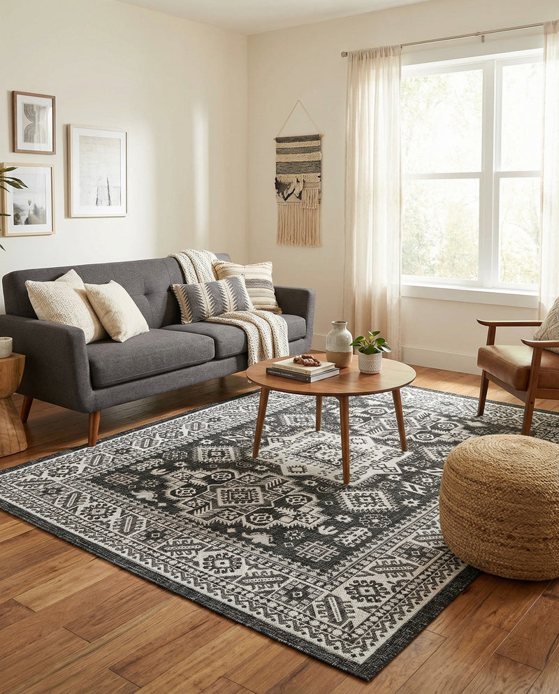 Tribal Terrace Treasures Collection Area Rug -  Incan Isle (Charcoal Gray) Rectangle Charcoal Gray  lifestyle 6
