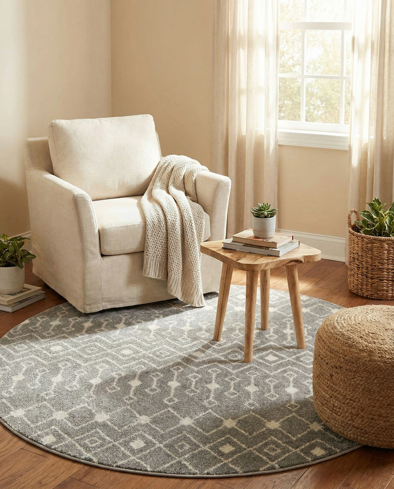 Mediterranean Lattice Collection Area Rug - Santorini (Gray) Round Gray  lifestyle 28