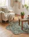 Woven Seaside Jute Collection Area Rug - Nantucket Round Green and White  lifestyle 15