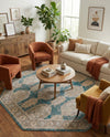 Seville Stripes Collection Area Rug -  Granada (Blue) Octagon Blue  lifestyle 23