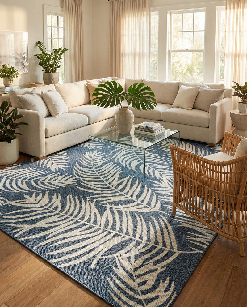 Seaside Blooms Collection Area Rug - Verdure (Blue) Rectangle Blue  lifestyle 21