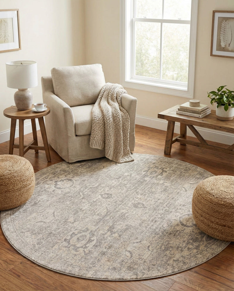 Seville Stripes Collection Area Rug -  Cordoba (Gray) Round Gray  lifestyle 50