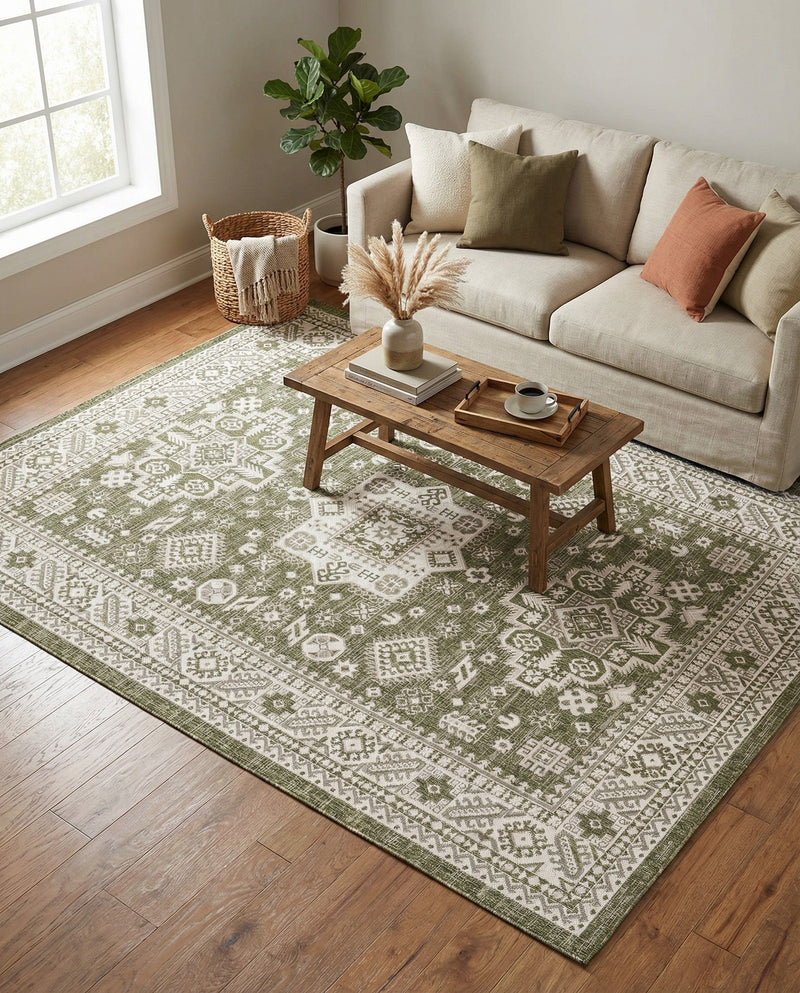 Tribal Terrace Treasures Collection Area Rug -  Incan Isle (Green) Rectangle Green  lifestyle 17