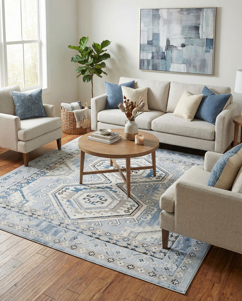 Savannah Elegance Collection Area Rug -  Tybee (Aqua Blue) Square Aqua Blue  lifestyle 34