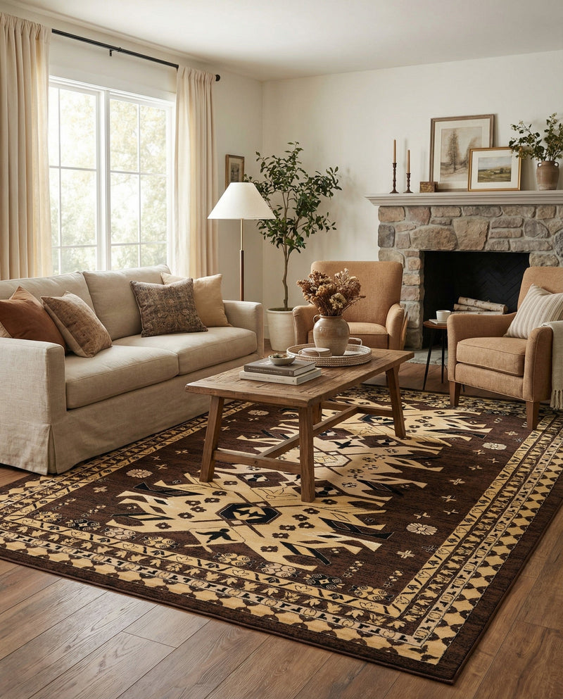 Tabriz Tapestries Collection Area Rug - Azerbaijan (Brown) Rectangle Brown  lifestyle 8