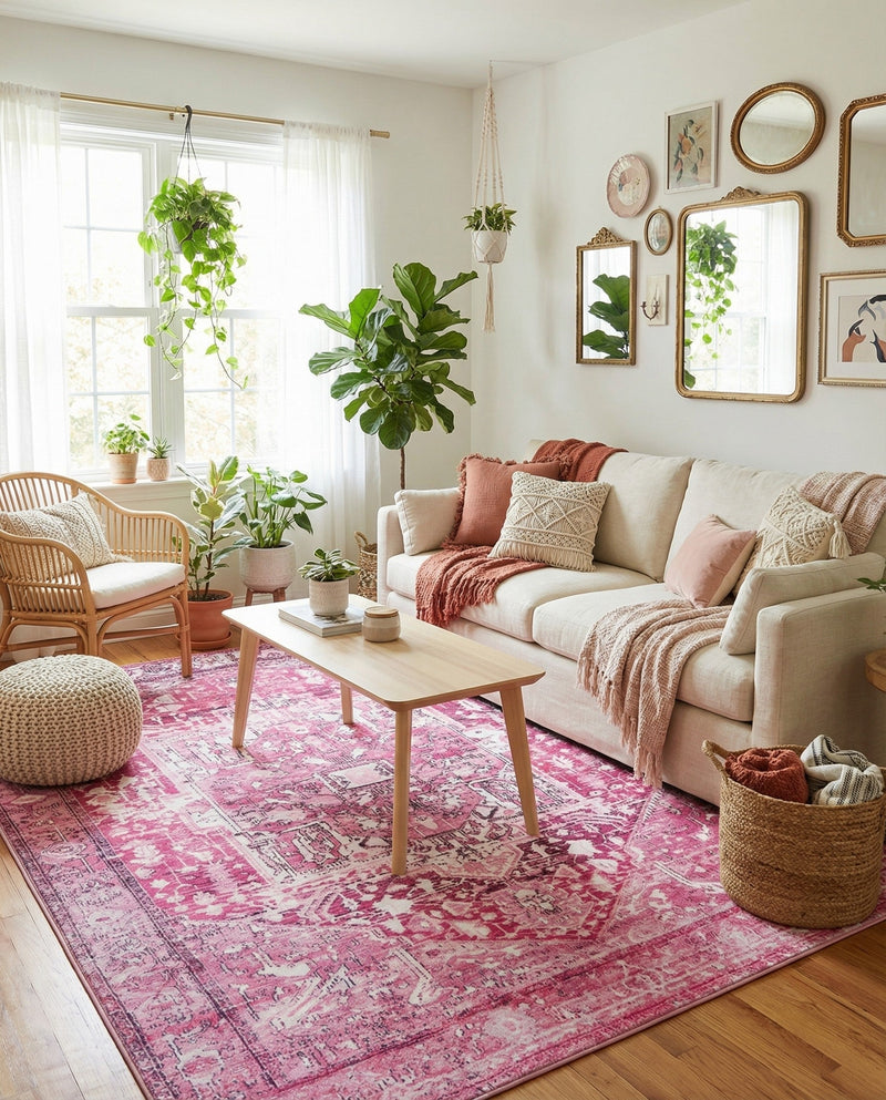 Casablanca Tapestry Collection Area Rug - Fes Rectangle Plumrose Pink  lifestyle 32