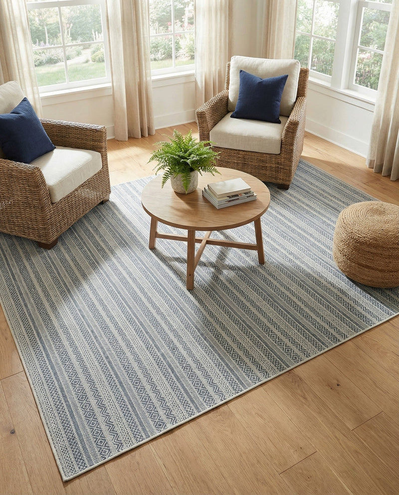 Seaside Stripes Collection Area Rug -  Boardwalk (Light Blue) Rectangle Light Blue  lifestyle 3